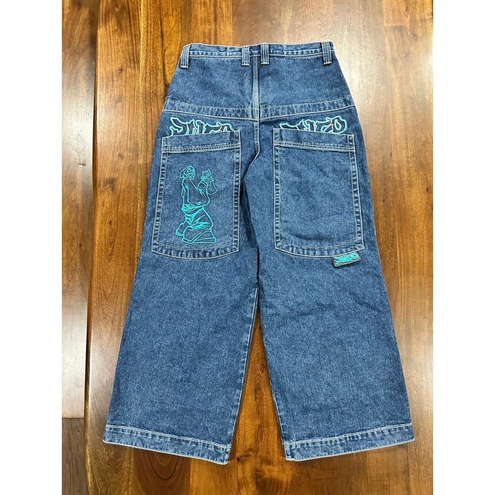 JNCO Roots Artistical Uprising 26in Baggy Wide Leg Jeans Dark Stone 32W 30L